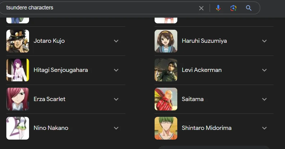 Tsundere characters search